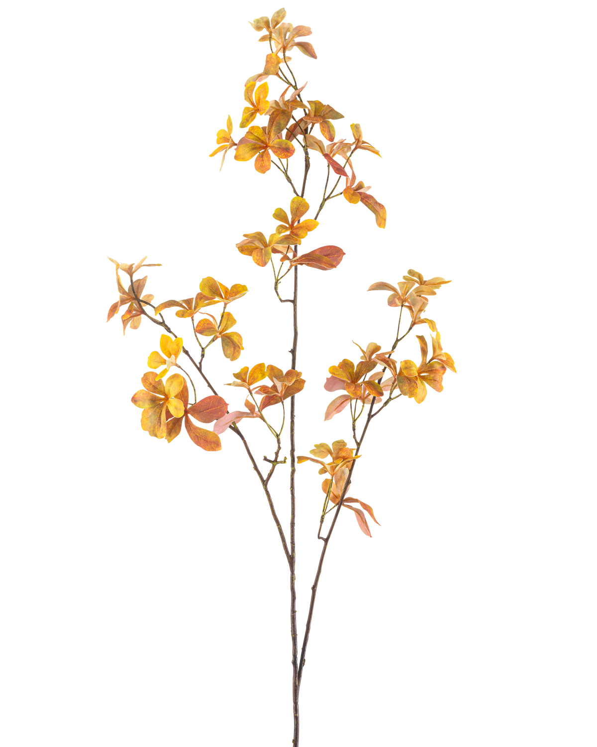 De Kunsttak Enkianthus 112 cm geel is een enkele kunsttak met meerdere stelen en gele herfstbladeren, tegen een effen witte achtergrond.