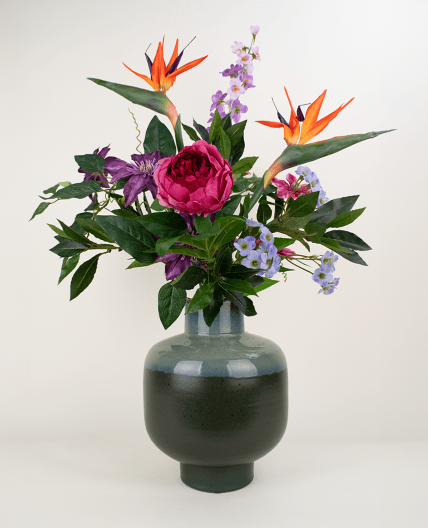 Zijden kunstbloemen boeket Caribbean Sunset