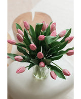 Zijden kunstboeket Tulpen in vaas Roze