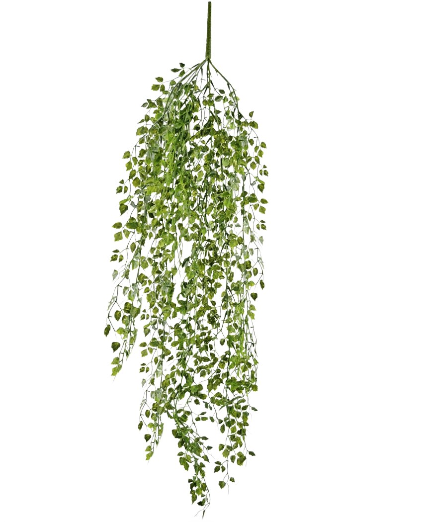 De Kunst hangplant mini klimop 91 cm heeft groene bladeren op dunne stelen tegen een effen witte achtergrond.