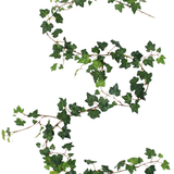 Een Kunst hangplant Klimop slinger deluxe van 180 cm, groen, is gedrapeerd in de vorm van een S op een witte achtergrond.