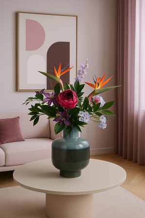Zijden kunstbloemen boeket Caribbean Sunset