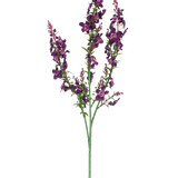 De Kunstbloem Catnip 75 cm roze is een enkele kunststengel met drie takken roze en paarse bloemen en groene bladeren, geïsoleerd afgebeeld op een witte achtergrond.