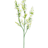De Kunstbloem Catnip 75 cm wit heeft een enkele groene steel met meerdere takken van kleine witte bloemen en geelgroene knoppen, geïsoleerd op een witte achtergrond.