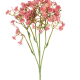 De Kunsttak Gipskruid 48 cm vintage roze heeft een enkele groene steel met meerdere dunne takken, elk versierd met trosjes kleine, ronde roze bloemen, alles tegen een effen witte achtergrond.