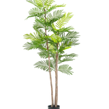 De Kunst Varen plant 150 cm is een hoge kunstplant met slanke bruine stengels en groene varenachtige bladeren, in een kleine zwarte pot tegen een effen witte achtergrond.