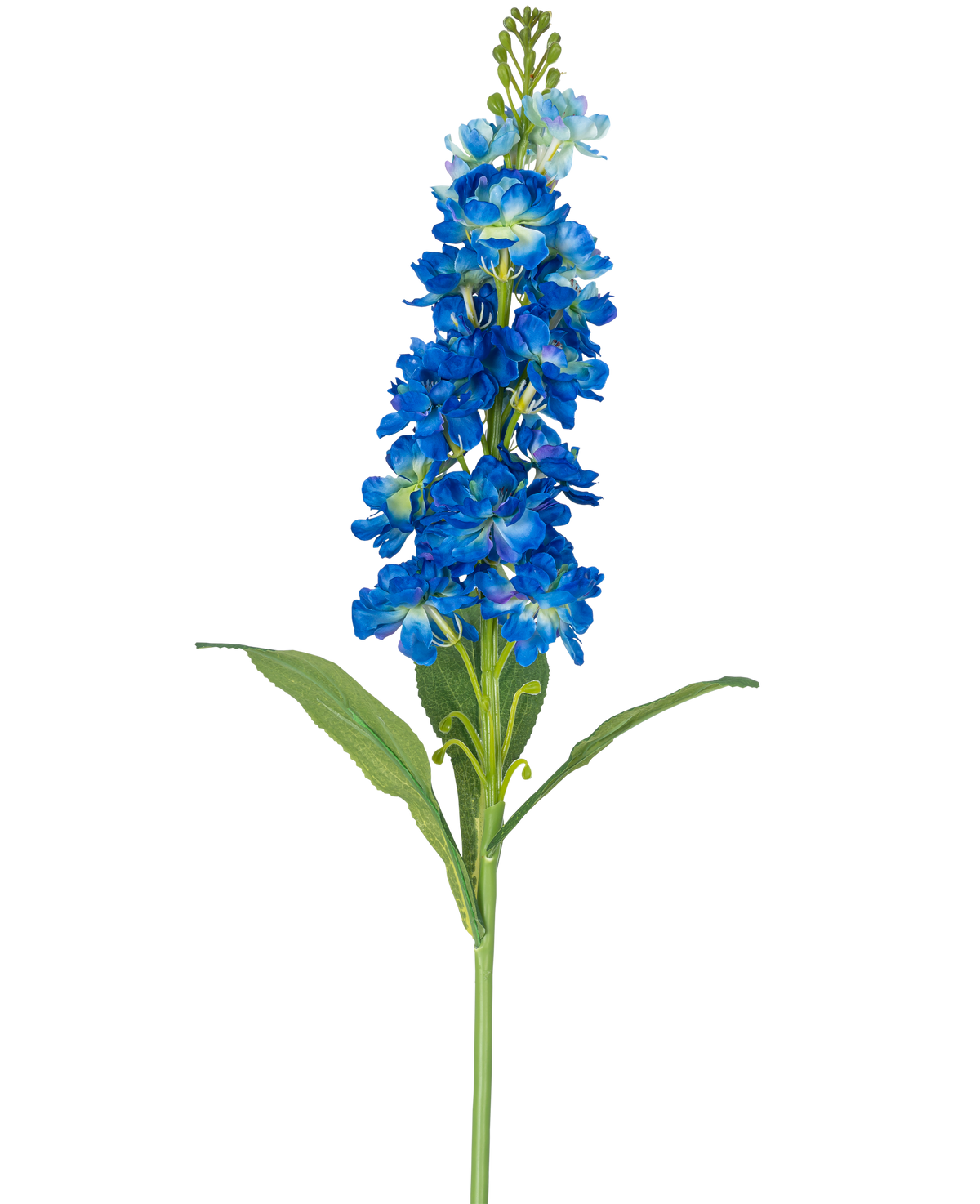 De Kunstbloem Violier 78 cm blauw is een enkele kunstblauwe bloemstengel met meerdere levendige bloesems en groene bladeren, perfect voor decoratie.
