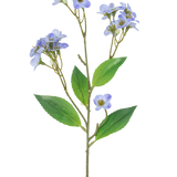 Een Kunstbloem Orchidee Real Touch Paars 50 cm heeft een enkele groene steel met verschillende takken, elk versierd met trosjes kleine, lichtpaarse orchidee bloemen en groene bladeren, tegen een witte achtergrond.