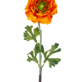 De Kunstbloem Ranonkel 51 cm oranje is een kunst oranje ranonkel bloem met gelaagde bloemblaadjes en groene blaadjes op een lange steel, perfect als decoratief accent.