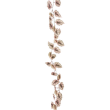 De Kunst Begonia slinger 180 cm UV heeft een enkele, dunne liaan versierd met vele kleine groene en roze blaadjes, allemaal tegen een strakke witte achtergrond.