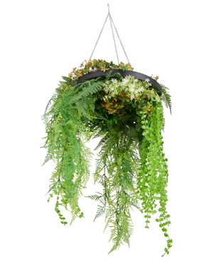 Kunst hangplant varen UV 40 cm in ring zwart