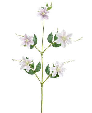 Een enkele Kunstbloem Alstroemeria 47 cm rood/paarse stengel met verschillende takken en bladeren, met vijf rood-paarse bloemen met een geel hart, tegen een witte achtergrond.