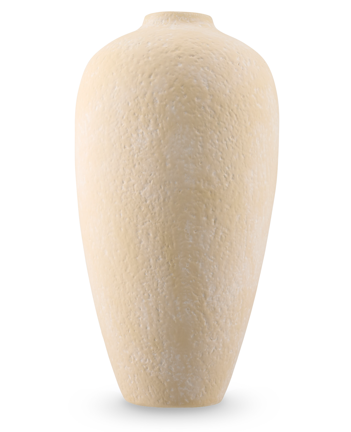 De Vaas Calm Bloom 42 cm beige is een hoge, ovale vaas van keramiek met een gestructureerd oppervlak en een smalle opening, tegen een effen witte achtergrond.