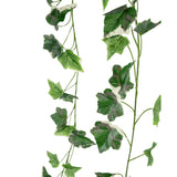 De Kunst Klimop Slinger 180 cm groen/wit heeft twee strengen levensechte groene en witte klimopbladeren in verschillende maten met realistische adering, verticaal hangend tegen een witte achtergrond.