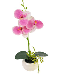 Kunst Orchidee 28 cm wit/roze in pot