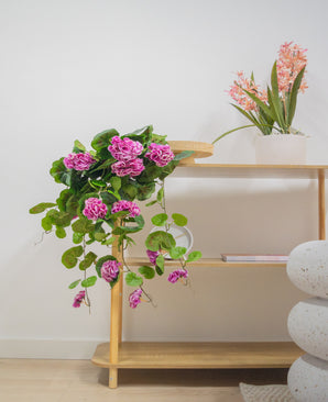 Kunst hangplant Geranium 75 cm paars