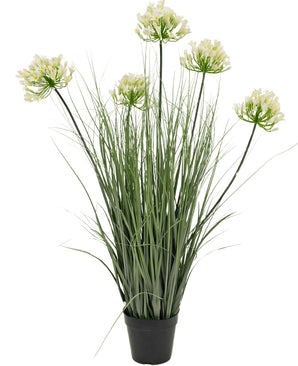 Kunstgras witte Agapanthus uiengraspot 90cm brandvertragend