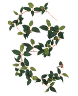 De afbeelding toont de Kunst Tradescantia Slinger Groen 180 cm in de vorm van een S, met groene bladeren en dunne, roodachtige stelen tegen een witte achtergrond.