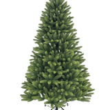 De Kunstkerstboom "Ask" 100% PE heeft dichte, gelijkmatig verspreide groene takken gemaakt van echt PE-naalden. Hij staat op een zwarte metalen standaard en wordt afgebeeld tegen een effen witte achtergrond.