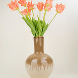 Zijden kunstbloemen boeket Franse Parkiet Tulp koraal