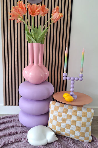 Zijden kunstbloemen boeket Franse Parkiet Tulp koraal