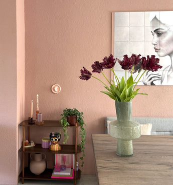 Zijden kunstbloemen boeket Franse Parkiet Tulp paars