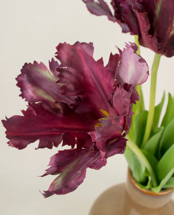 Zijden kunstbloemen boeket Franse Parkiet Tulp paars