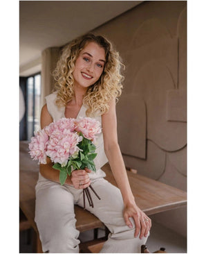 Zijden kunstbloemen boeket Peony Soft Pink