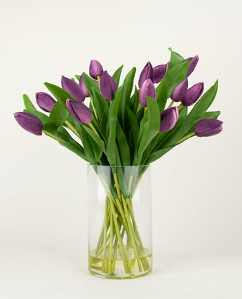 Zijden kunstboeket Tulpen in vaas Paars