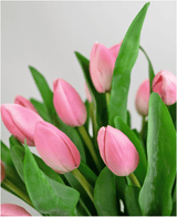 Zijden kunstboeket Tulpen in vaas Roze