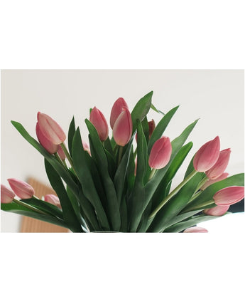 Zijden kunstboeket Tulpen in vaas Roze