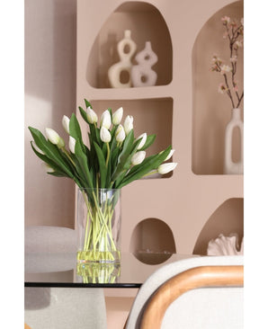 Zijden kunstboeket Tulpen in vaas Wit