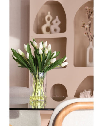 Zijden kunstboeket Tulpen in vaas Wit