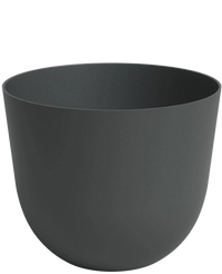 De Plantenbak Havanna Ø30cm x H25cm is een donkergrijze, ronde bloempot met een brede opening en minimalistisch design, gemaakt van glad materiaal en afgebeeld tegen een witte achtergrond.