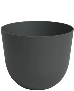 De Plantenbak Havanna Ø30cm x H25cm is een donkergrijze, ronde bloempot met een brede opening en minimalistisch design, gemaakt van glad materiaal en afgebeeld tegen een witte achtergrond.