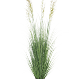 De Kunst Grasplant Tarwe 150 cm brandvertragend is een hoge, onderhoudsvrije plant met slanke groene bladeren en pluimen in een pot-ideaal als tuindecoratie, afgebeeld tegen een effen witte achtergrond.