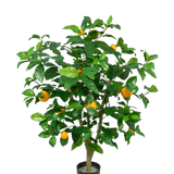 Een Kunstplant Citroenboom 90 cm met levendige groene bladeren en levensechte gele citroenen, tegen een effen witte achtergrond.