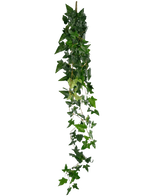 De Kunst hangplant Klimop Boston 120 cm groen heeft een weelderige, trapsgewijze streng van kunstmatige groene klimop met puntige bladeren, perfect om groen toe te voegen aan elke ruimte tegen een witte achtergrond.