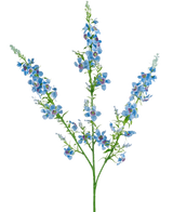 De Kunstbloem Catnip 75 cm blauw heeft drie hoofdtakken met clusters van kleine blauwe bloesems en groene stelen, geïsoleerd op een witte achtergrond.