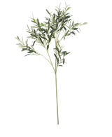 Het Kunst olijfblad 90 cm UV heeft slanke groene bladeren en dunne stelen, perfect om een mediterraan tintje aan elke ruimte te geven. Ideaal voor binnen- of buitendecoratie dankzij de UV-bestendigheid. Het ziet er prachtig uit op een witte achtergrond.