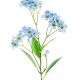 Een Kunstbloem Orchidee Real Touch Blauw 50 cm met trossen tere lichtblauwe bloemen en enkele groene blaadjes staat tegen een effen witte achtergrond.