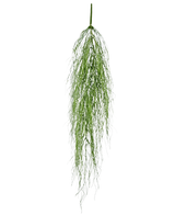 De Kunst hangplant Kelp gras 91 cm is een lange, groene kunstplant met dunne, slingerende blaadjes die lijken op trapsgewijs groen tegen een witte achtergrond.