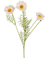 De Kunstrozenkraag Real Touch Wit/roze 50cm heeft een steel met drie lichtroze bloemen, elk met een geel hart en delicate groene bladeren, op een witte achtergrond.