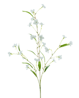 De Kunstbloem Alstroemeria Real Touch Wit 100 cm heeft een delicate groene steel met slanke bladeren en trosjes kleine witte bloemen, prachtig tegen een effen witte achtergrond.