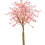 De Kunstboom Kersenbloesem roze 240 cm heeft roze bloemen, bruine takken en een zwarte pot tegen een effen witte achtergrond.