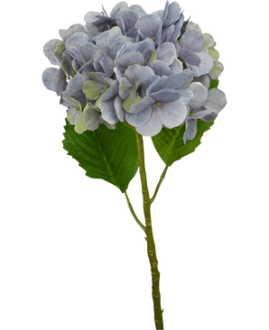 De Kunst Hortensia Deluxe lila van 57 cm heeft een enkele stengel lichtpaarse hortensia met groene bladeren en een lange groene stengel, perfect als realistisch bloemenaccent.