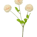 Een enkele stengel Kunstbloem Jilly 70 cm roze heeft drie grote, ronde, roze dahlia bloemen en verschillende groene bladeren, tegen een effen witte achtergrond.