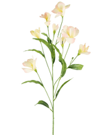 Kunst Rhododendron Azalea Real Touch Crème/roze 80cm heeft meerdere lichtroze kunstbloemen en groene bladeren op slanke groene stelen tegen een witte achtergrond.