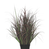 De Kunst Grasplant Wild Lawn 70 cm, brandvertragend, heeft donkergroene en roodpaarse smalle bladeren in een zwarte pot - perfect als onderhoudsvrije plant voor elk interieur.