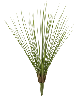 De Kunstgrasplant Royaal Gras UV 60 cm heeft hoge, dunne, groene kunstgrasstengels die aan de basis gebundeld zijn en naar buiten uitwaaieren, tegen een effen witte achtergrond.